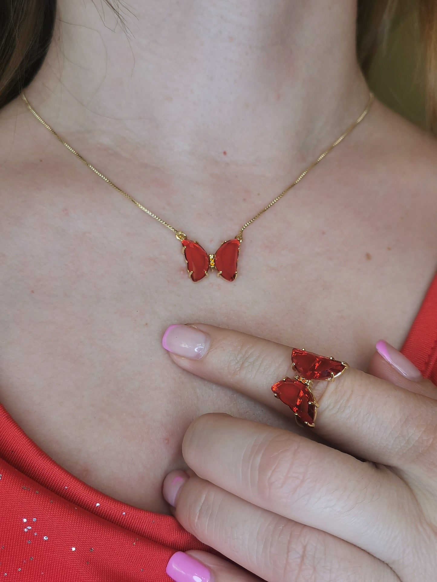 Lovely Butterfly Set - Necklace, Earrings & Ring