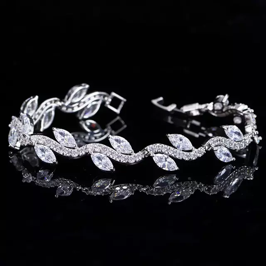 Shiny Diamond Leaves 925 Silver Bracelet