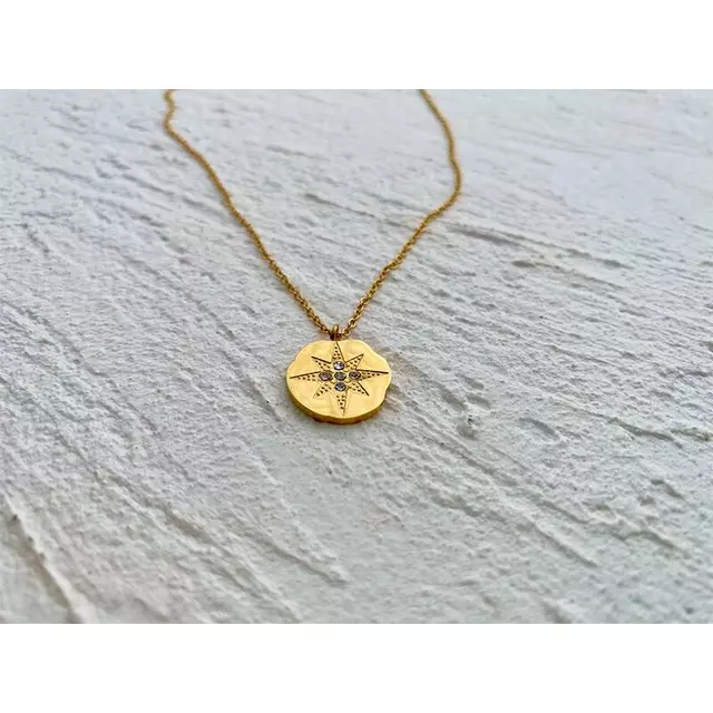 Engraved Starburst Gold Necklace