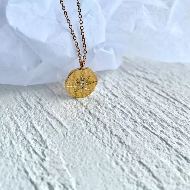 Engraved Starburst Gold Necklace